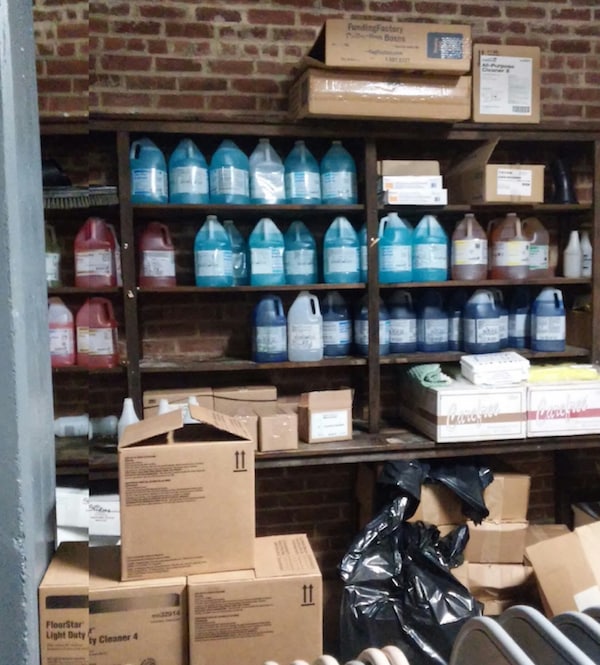 Chemicals stored in Barnard Fan Room