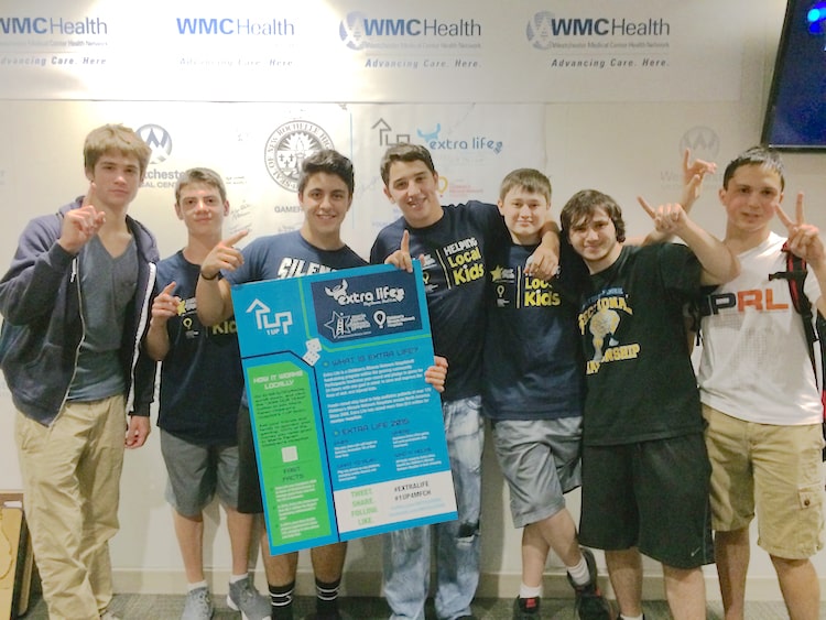 New Rochelle High School students celebrate their fundraising efforts at the 12-hour Extra Life gaming marathon benefiting Maria Fareri Children’s Hospital at Westchester Medical Center.