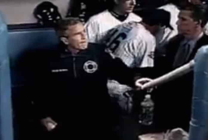 President George W. Bush in Yankee Dugout Before Game 3 of 2001 World Series