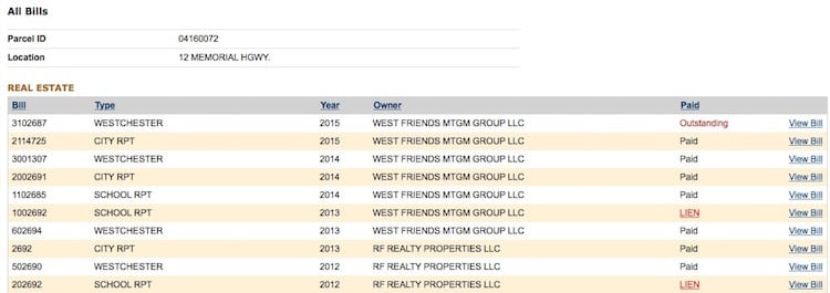 List of Taxes for 12 Memorial Highway