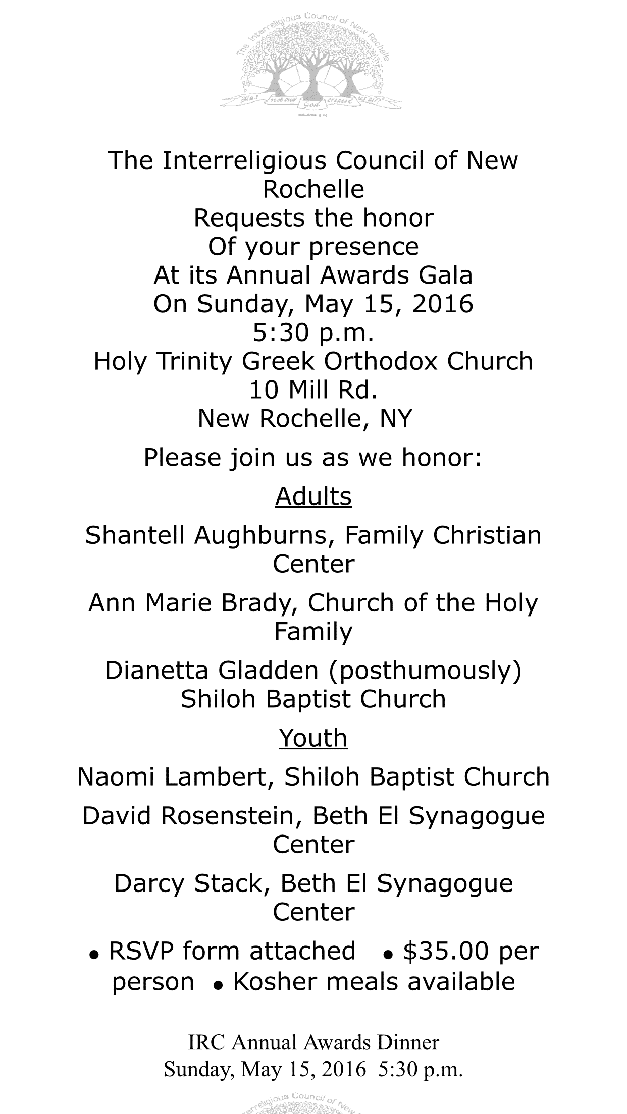 Interfaith Awards Event in New Rochelle