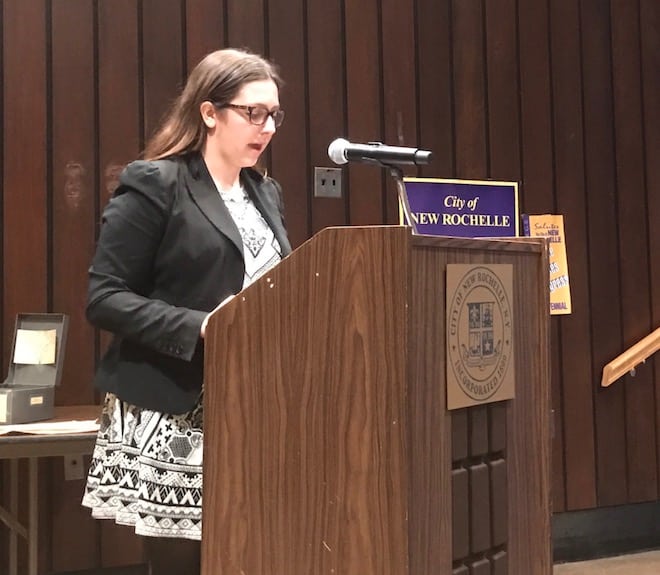 Kayla Kosack addresses New Rochelle City Council on November 9, 2016