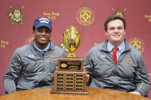 L to R: Iona Prep seniors Rodney Samson, Jr. and John Tyrrell both signed National Letters of Intent this week.