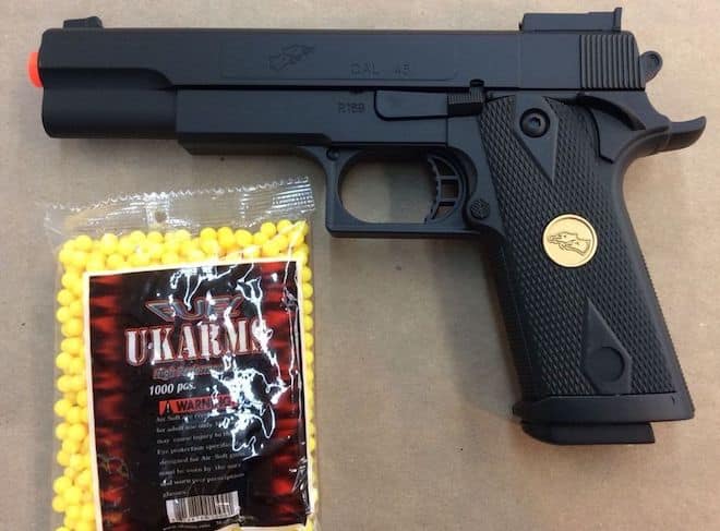 A handgun-style BB gun or Pellet gun was seized by police