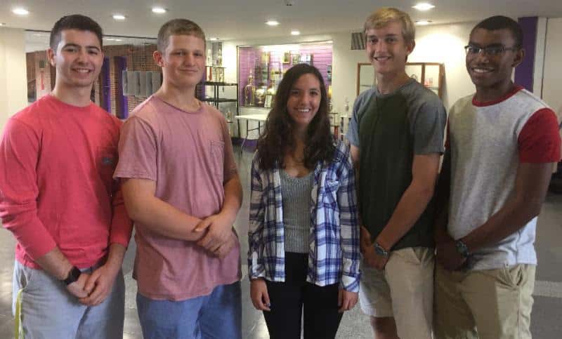 National Merit semifinalists (from left) Andrew Sorota, Elijah Pomerantz, Zoey Deutsch, Taylan Selman and Randall St. Louis