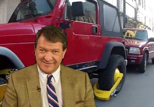 George Latimer and File Photo of a Booted Red Jeep