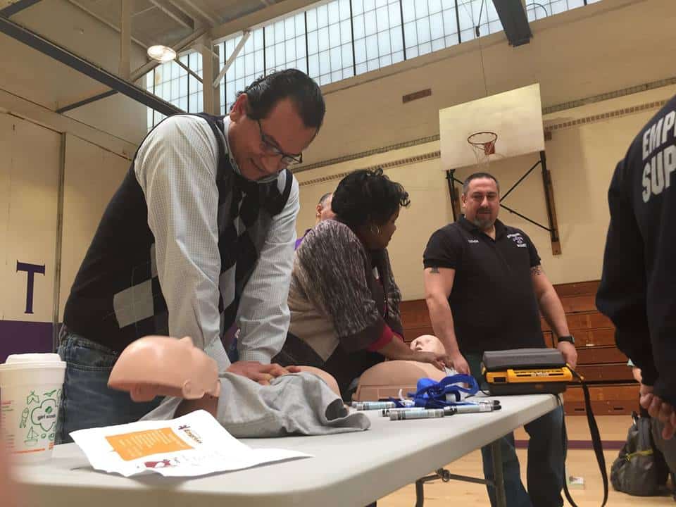 More than 200 Teachers, Teaching Assistants and Others Learned Hands-only CPR, The Heimlich Maneuver and Other First Aid Techniques in New Rochelle High School on Monday