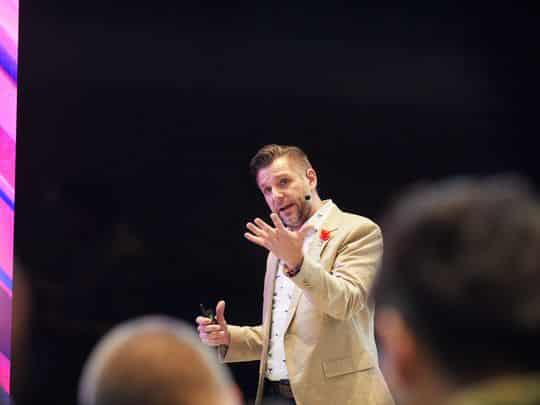 New Rochelle High School teacher Anthony Stirpe during his presentation at the Apple store on Michigan Avenue in Chicago where the company unveiled its newest version of the iPad on March 27, 2018. (Photo: Apple Inc.)