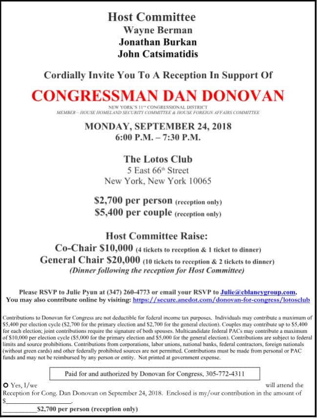 Reception in Support of Congressman Dan Donovan