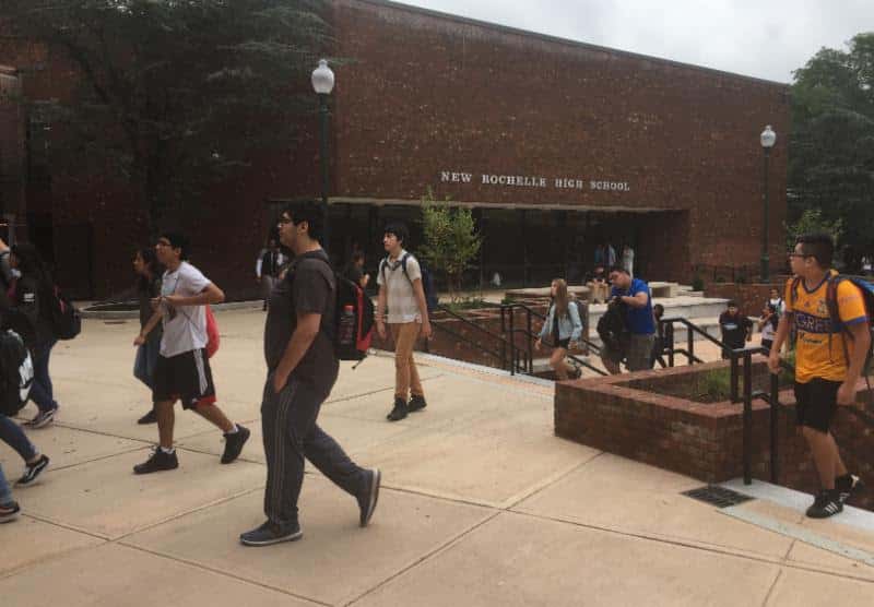 New Rochelle High School students arrive today, the first full day of classes for all students.