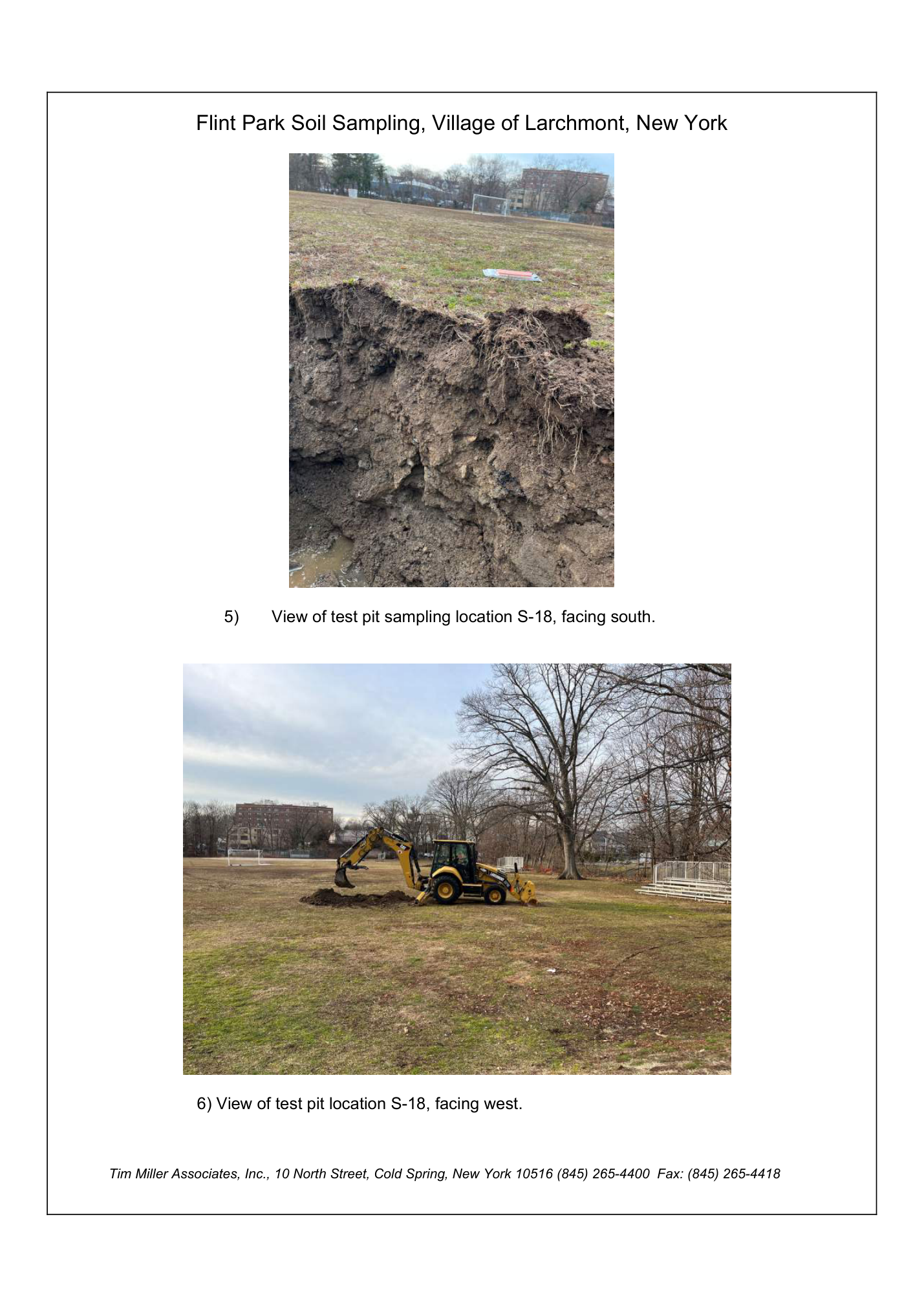 Tim Miller Associates documented ash beneath the surface at Flint Park months before construction began. Source: March 2, 2026, soil investigation.